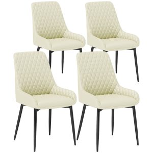 HOMCOM Set of 4 Upholstered Kitchen Chairs, Modern Dining Chairs with Diamond Tufting and Steel Legs for Dining Room, Cream White - Image 11