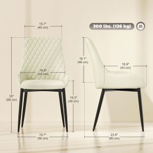 HOMCOM Set of 4 Upholstered Kitchen Chairs, Modern Dining Chairs with Diamond Tufting and Steel Legs for Dining Room, Cream White - Image 3