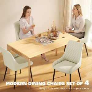 HOMCOM Set of 4 Upholstered Kitchen Chairs, Modern Dining Chairs with Diamond Tufting and Steel Legs for Dining Room, Cream White - Image 4