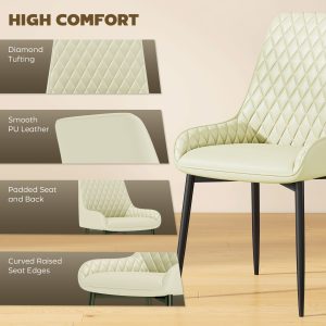 HOMCOM Set of 4 Upholstered Kitchen Chairs, Modern Dining Chairs with Diamond Tufting and Steel Legs for Dining Room, Cream White - Image 5