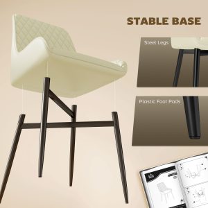 HOMCOM Set of 4 Upholstered Kitchen Chairs, Modern Dining Chairs with Diamond Tufting and Steel Legs for Dining Room, Cream White - Image 6