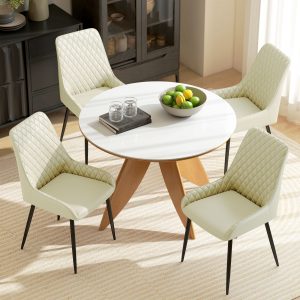 HOMCOM Set of 4 Upholstered Kitchen Chairs, Modern Dining Chairs with Diamond Tufting and Steel Legs for Dining Room, Cream White - Image 10