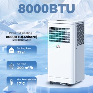 HOMCOM Small Portable AC 8000 BTU, Dehumidifier, Remote Control, 24-Hour Timer, Window Mount Kit for Bedroom, Cream - Image 1