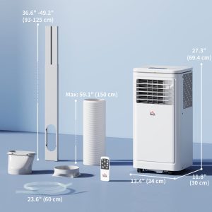 HOMCOM Small Portable AC 8000 BTU, Dehumidifier, Remote Control, 24-Hour Timer, Window Mount Kit for Bedroom, Cream - Image 3