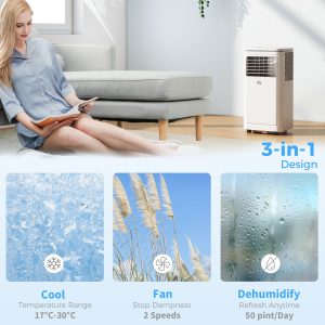 HOMCOM Small Portable AC 8000 BTU, Dehumidifier, Remote Control, 24-Hour Timer, Window Mount Kit for Bedroom, Cream - Image 4