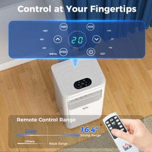 HOMCOM Small Portable AC 8000 BTU, Dehumidifier, Remote Control, 24-Hour Timer, Window Mount Kit for Bedroom, Cream - Image 5