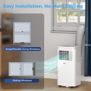 HOMCOM Small Portable AC 8000 BTU, Dehumidifier, Remote Control, 24-Hour Timer, Window Mount Kit for Bedroom, Cream - Image 7