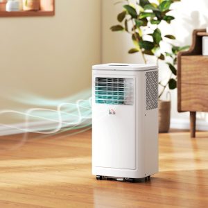 HOMCOM Small Portable AC 8000 BTU, Dehumidifier, Remote Control, 24-Hour Timer, Window Mount Kit for Bedroom, Cream - Image 8