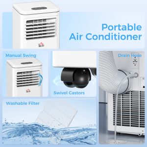 HOMCOM Small Portable AC 8000 BTU, Dehumidifier, Remote Control, 24-Hour Timer, Window Mount Kit for Bedroom, Cream - Image 9