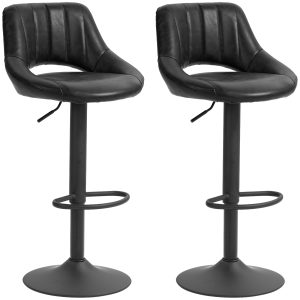 HOMCOM Swivel Bar Stools Set of 2, Faux Leather Upholstered Counter Height Barstools with Round Metal Base - Image 2