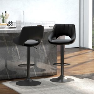 HOMCOM Swivel Bar Stools Set of 2, Faux Leather Upholstered Counter Height Barstools with Round Metal Base - Image 12