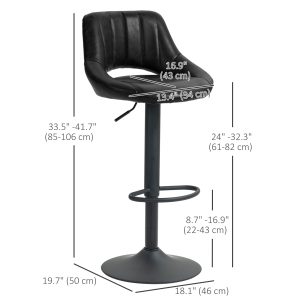 HOMCOM Swivel Bar Stools Set of 2, Faux Leather Upholstered Counter Height Barstools with Round Metal Base - Image 3