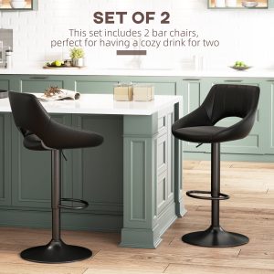 HOMCOM Swivel Bar Stools Set of 2, Faux Leather Upholstered Counter Height Barstools with Round Metal Base - Image 4