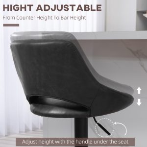 HOMCOM Swivel Bar Stools Set of 2, Faux Leather Upholstered Counter Height Barstools with Round Metal Base - Image 5