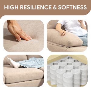 HOMCOM U Shape Couch with Double Chaise Lounge, Modern 4 Seater Sofa with Wooden Legs, Fabric Sofa for Living Room, Beige - Image 19