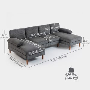 HOMCOM U Shape Couch with Double Chaise Lounge, Modern 4 Seater Sofa with Wooden Legs, Fabric Sofa for Living Room, Dark Grey - Image 13