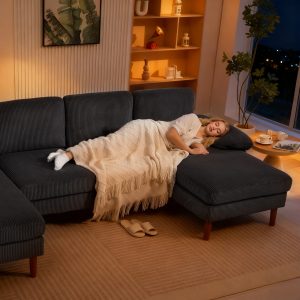 HOMCOM U Shape Couch with Double Chaise Lounge, Modern 4 Seater Sofa with Wooden Legs, Fabric Sofa for Living Room, Dark Grey - Image 20