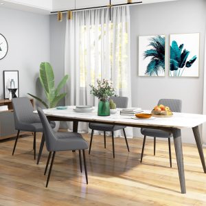 HOMCOM Upholstered Kitchen Chairs, Modern Dining Chairs Set of 4 with Diamond Tufting and Steel Legs for Dining Room, Grey - Image 1