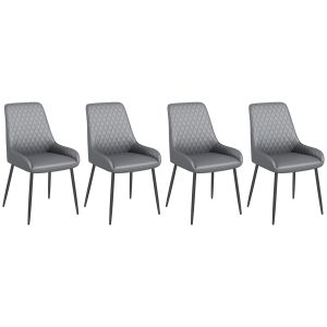 HOMCOM Upholstered Kitchen Chairs, Modern Dining Chairs Set of 4 with Diamond Tufting and Steel Legs for Dining Room, Grey - Image 2