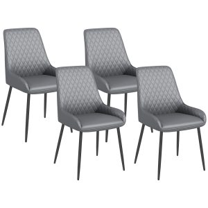 HOMCOM Upholstered Kitchen Chairs, Modern Dining Chairs Set of 4 with Diamond Tufting and Steel Legs for Dining Room, Grey - Image 11