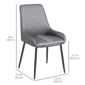 HOMCOM Upholstered Kitchen Chairs, Modern Dining Chairs Set of 4 with Diamond Tufting and Steel Legs for Dining Room, Grey - Image 3