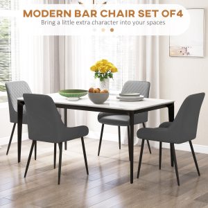 HOMCOM Upholstered Kitchen Chairs, Modern Dining Chairs Set of 4 with Diamond Tufting and Steel Legs for Dining Room, Grey - Image 4