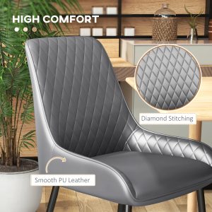 HOMCOM Upholstered Kitchen Chairs, Modern Dining Chairs Set of 4 with Diamond Tufting and Steel Legs for Dining Room, Grey - Image 5