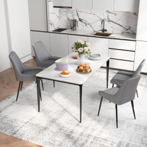 HOMCOM Upholstered Kitchen Chairs, Modern Dining Chairs Set of 4 with Diamond Tufting and Steel Legs for Dining Room, Grey - Image 7