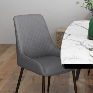 HOMCOM Upholstered Kitchen Chairs, Modern Dining Chairs Set of 4 with Diamond Tufting and Steel Legs for Dining Room, Grey - Image 8