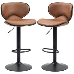 HOMCOM Vintage Set of 2 Microfiber Cloth Adjustable Bar Height Stools with Swivel Seat, Brown - Image 11