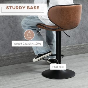 HOMCOM Vintage Set of 2 Microfiber Cloth Adjustable Bar Height Stools with Swivel Seat, Brown - Image 6