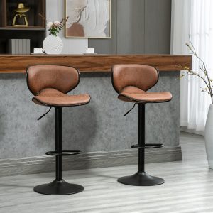 HOMCOM Vintage Set of 2 Microfiber Cloth Adjustable Bar Height Stools with Swivel Seat, Brown - Image 8