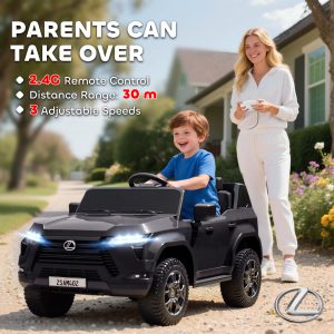 Qaba 12V Ride On Car, Licensed Lexus GX550, 2-Seater Kids Electric Vehicle with Remote Control and Suspension System, Black - Image 6