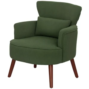 Modern Accent Chair, Upholstered Armchair with Solid Wood Legs and Lumbar Pillow for Living Room, Green - Image 2