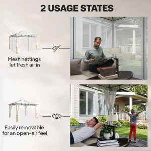 Outsunny 10' x 12' Patio Gazebo, UPF50+ Double Roof Outdoor Gazebo Canopy Shelter with Netting for Backyard, Patio, Cream White - Image 8