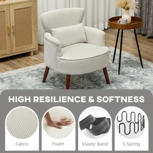 HOMCOM Modern Accent Chair, Upholstered Armchair with Solid Wood Legs and Lumbar Pillow for Living Room, Cream White - Image 7