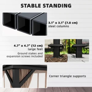 Outsunny 10' x 12' Hardtop Gazebo Canopy with Double PC Roof, Steel Permanent Outdoor Gazebo with Curtains and Netting, Khaki - Image 6