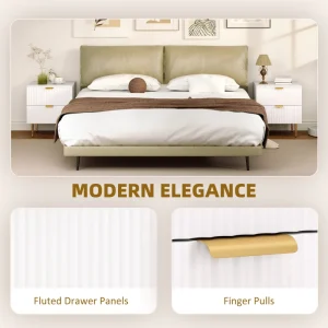 HOMCOM Bedside Table, Modern Nightstand with 2 Drawers, Side End Table with Metal Legs for Living Room, Bedroom, White - Image 7