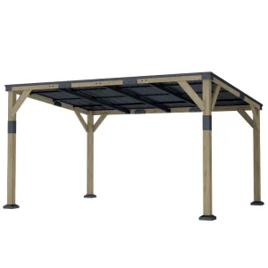 Outsunny 14' x 10' Gazebo, Lean to Galvanized Steel Hardtop Gazebo Pergola with Wood Frame, Patio Gazebo Awning, Dark Grey - Image 10