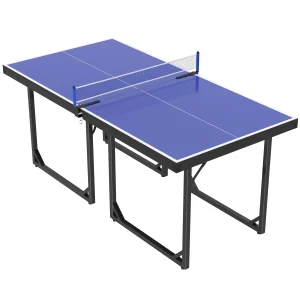 Soozier 6x3ft Compact Midsize Table Tennis Table Multi-Use Family Ping-pong Table Free Standing Folding Blue - Image 2