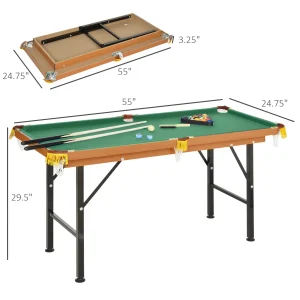 Soozier 55" Mini Pool Table Portable Billiard Table Includes Cues, Ball, Chalk, Rack, Green - Image 5