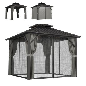 Outsunny 10' x 10' Hardtop Gazebo Canopy with Double Galvanized Steel Roof, Aluminium Frame Permanent Outdoor Gazebo, Dark Grey - Image 11