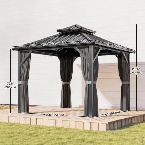 Outsunny 10' x 10' Hardtop Gazebo Canopy with Double Galvanized Steel Roof, Aluminium Frame Permanent Outdoor Gazebo, Dark Grey - Image 12