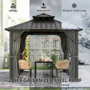 Outsunny 10' x 10' Hardtop Gazebo Canopy with Double Galvanized Steel Roof, Aluminium Frame Permanent Outdoor Gazebo, Dark Grey - Image 13
