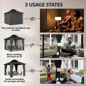 Outsunny 10' x 10' Hardtop Gazebo Canopy with Double Galvanized Steel Roof, Aluminium Frame Permanent Outdoor Gazebo, Dark Grey - Image 15