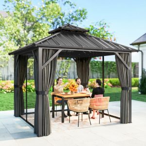 Outsunny 10' x 10' Hardtop Gazebo Canopy with Double Galvanized Steel Roof, Aluminium Frame Permanent Outdoor Gazebo, Dark Grey - Image 17