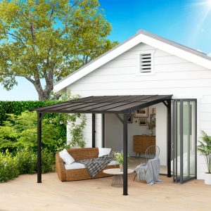 Outsunny 10' x 10' Hardtop Gazebo Wall-Mounted / Free Standing Outdoor Pergola with UPF 50+ & Waterproof Polycarbonate Roof - Image 1