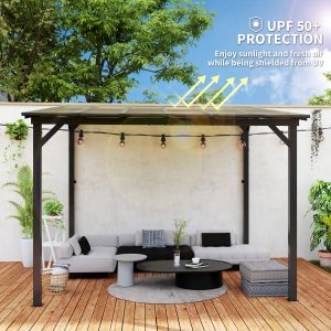 Outsunny 10' x 10' Hardtop Gazebo Wall-Mounted / Free Standing Outdoor Pergola with UPF 50+ & Waterproof Polycarbonate Roof - Image 4