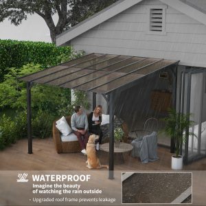 Outsunny 10' x 10' Hardtop Gazebo Wall-Mounted / Free Standing Outdoor Pergola with UPF 50+ & Waterproof Polycarbonate Roof - Image 5