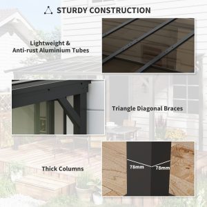 Outsunny 10' x 10' Hardtop Gazebo Wall-Mounted / Free Standing Outdoor Pergola with UPF 50+ & Waterproof Polycarbonate Roof - Image 7